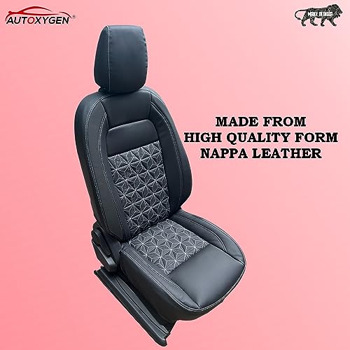 Image of AUTOXYGEN Car PU Leather Luxury seat Cover Front & Rear Accessories for Swift Dzire Till 2016 (Black with White Stitch, 1014)