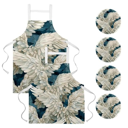 Tablier de cuisine imperméable réglable lot de 2 avec 2 poches pour adulte