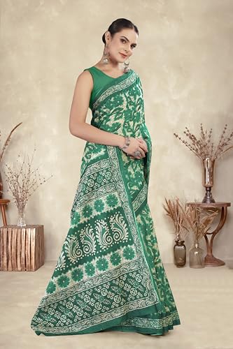 Image of TAMAIRA FASHION Mulmul Pure Cotton Saree For Woman Floral Batik Printed |Office Wear Daily Wear Sarees For Women Without Blouse Piece (Available in 16 Colours)