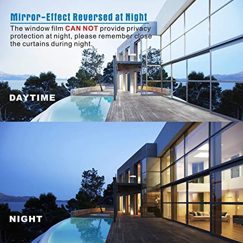 Image of One Way Window Film Privacy Tint Glass Cling Coverings UV Reflective Sun Blocking Heat Control Non-Adhesive Window Shades Film,Visible in One Side Mirror Tint for Home Office Silver 23.6 x 78.7 Inch