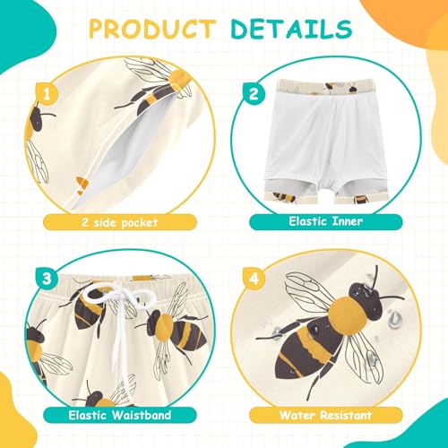 Bolaz Toddler Boys Swimwear Swim Trunks with Compression Liner 4T Bees Off-White4