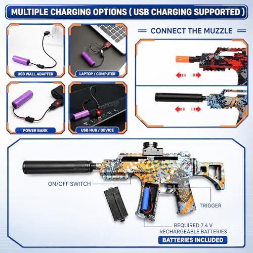 Image of Zest 4 Toyz Automatic Gel Blaster Toy Gun for Kids with 500 Gel Balls | USB Rechargeable Battery Operated Outdoor Target Shooting Game for Boys & Girls Age 6+ Birthday Gift - Assorted