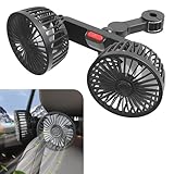 Crynod 1 PC Car Rear Seat Headrest Fan, 9.84' x 4.13' Portable 360-degree Rotating Five-blade Three-speed Adjustable Silent USB Double-head Fan, Auxiliary Cooling Accessory, for Most Models (Black)