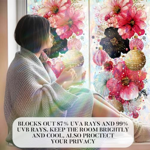 Image of Pink Black Floral Ornament Holographic Window Film 17.32x39.37in