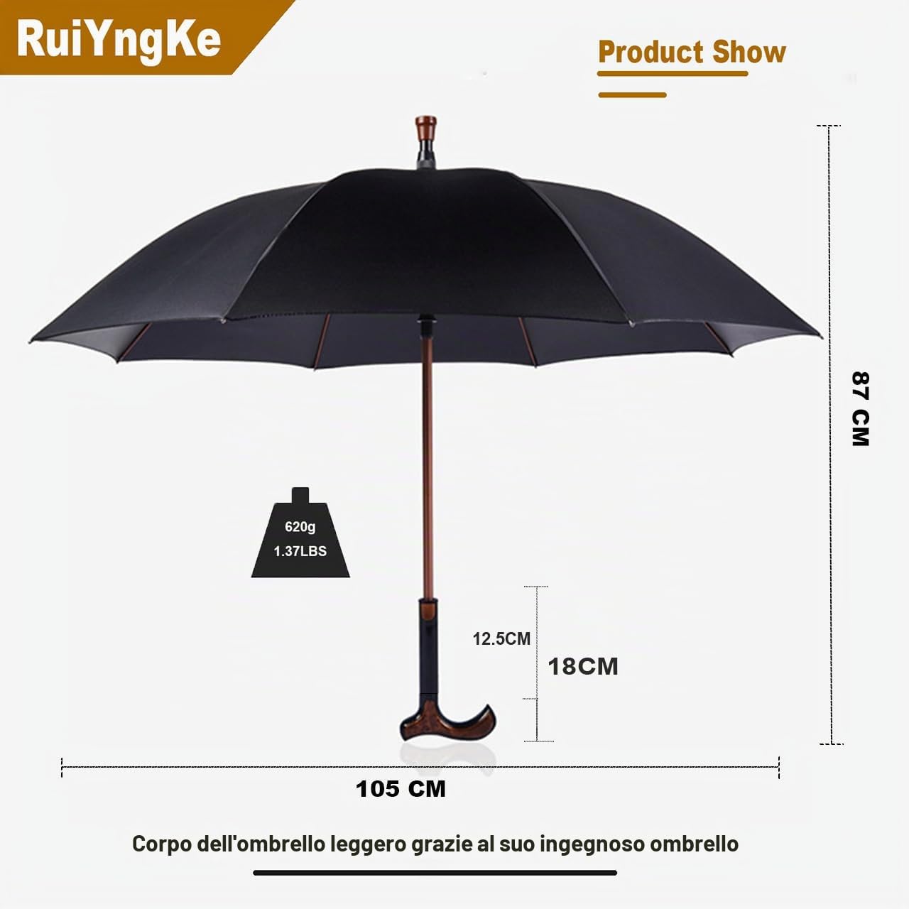 Ombrello Bastone da Passeggio RuiYngKe in Canna 2 in 1 Ombrelli Bastoni passeggio da Donna e Uomo - Regalo per Anziani, Grande Φ105cm Antivento e Antipioggia Ombrello a Bastone