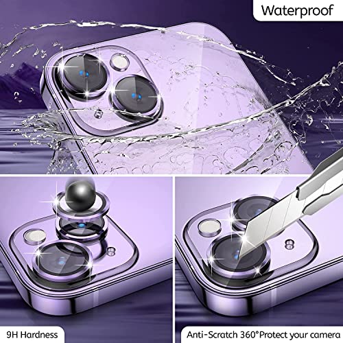 Image of For iPhone 14 / For iPhone 14 Plus Camera Lens Protector Tempered Glass [2 Of PCS] Alloy Metal Individual Ring Camera Screen Protector Cover Film-Purple Diamond