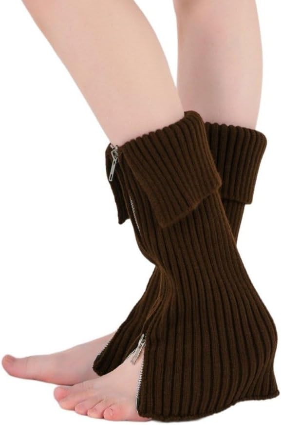 Solid Knitted Winter Leg Warmers for Women Soft Fashion Y2k Zipper Long Socks