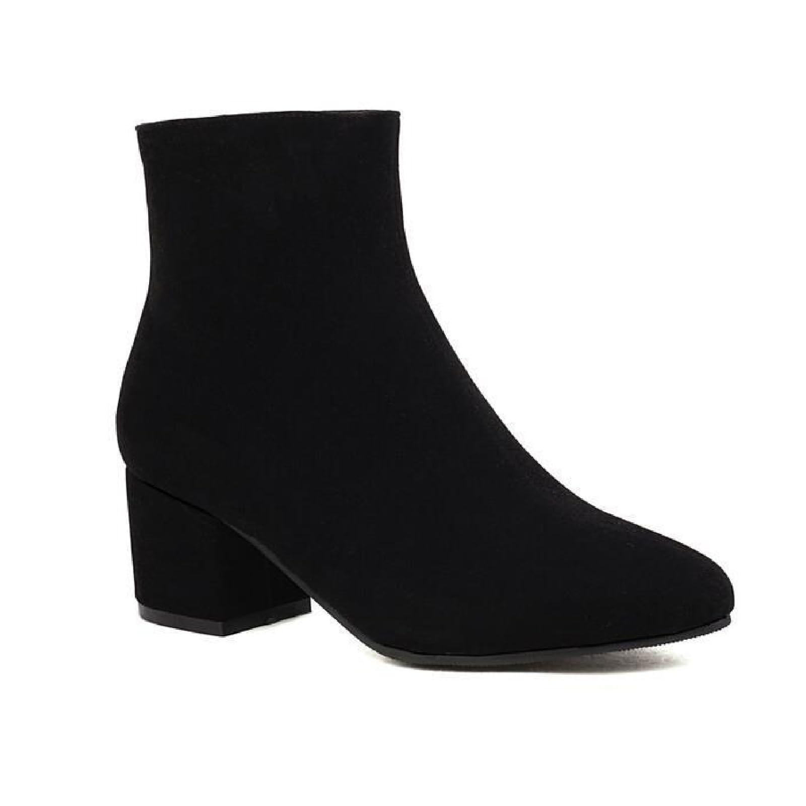 Women Suede Chunky Block Heel Side Zipper Pointd Toe Ankle Bootie Classic Fall Winter Block Heel Dress Booties