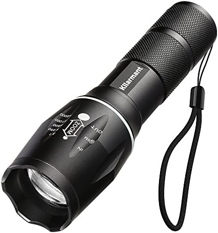Kllarmant Flashlights, T6 Led Flashlights Atomic Beam Flashlight Tactical Flashlight Focus Zoomable Torch Adjustable with Luminous Ring (Black)