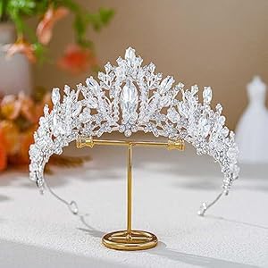 Foyte Baroque Queen Crown Wedding Rhinestone Tiara Sliver Bride Crystal Hair Accessories Princess Gemstones Headband Crowns for Women and Girls