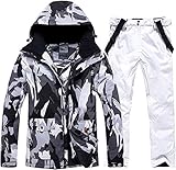 Herren Schneeanzug, Herren Ski Jacke und Hosen Set,Winter Warme Schnee Skifahren Sätze,für Wandern Klettern Isoliertes Snowboarden black+white L