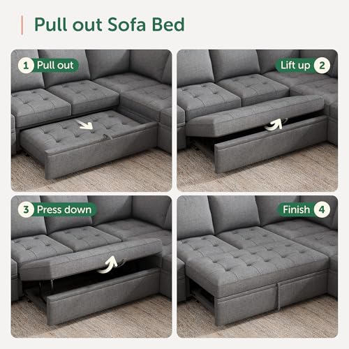 Image of HONBAY Modular Sectional Sleeper Sofa with Pull Out Bed, L Shaped Couch with Storage Seat Sectional Couches for Living Room,Mid Grey