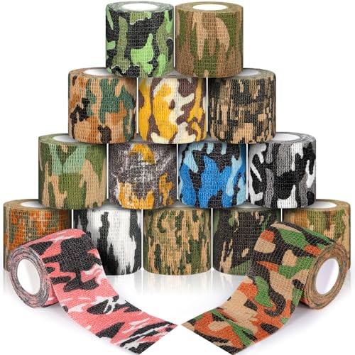 RDDAIPE 16 Rollen Selbstklebender Verband, 5cmx4.5m Tarnband Selbstklebend, Elastische Selbsthaftende Bandage für Sport, Handgelenk, Fingerpflaster, Knöchel, Vet Wrap Katze Hund Pferd, Camo Tape