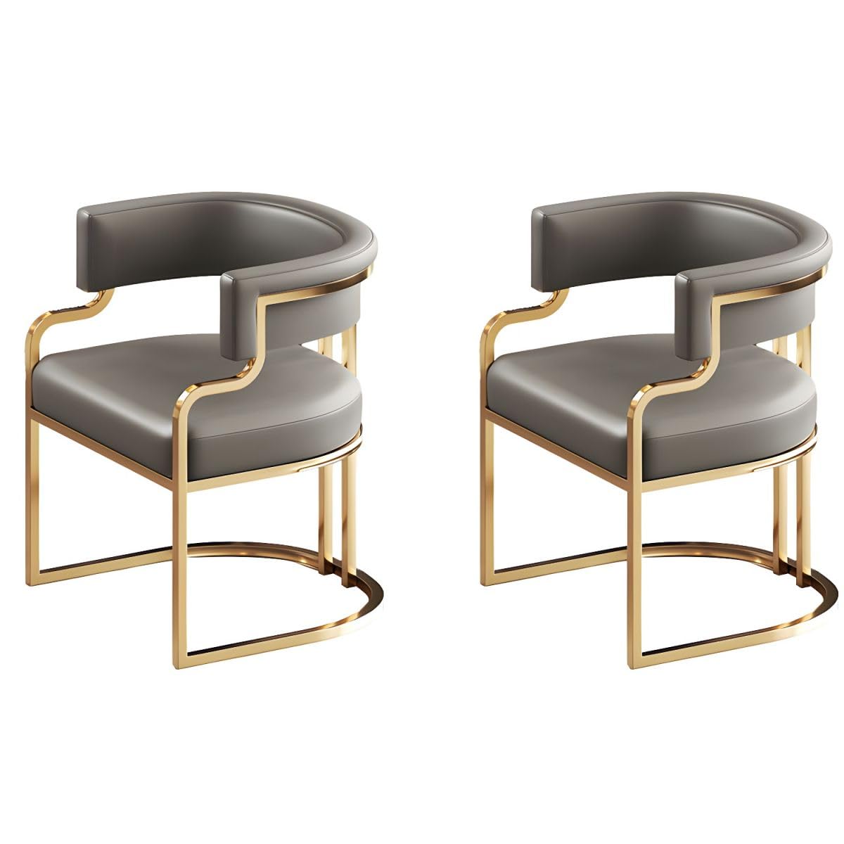 Modern Upholstered Dining Chairs with Brass Legs for Milk Tea Shop Set of 2 Grey Low Back Armchairs