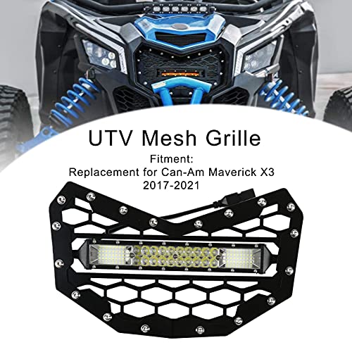 Aramox UTV Mesh Grille, Black UTV Mesh Grille with LED Lightbar Waterproof Aluminum Alloy Replacemen