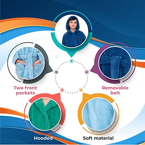 Towelselections Big Boys’ Robe, Kids Plush Hooded Fleece Bathrobe Size 8 Sky Blue #TOP3