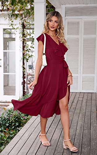 Image of PRETTYGARDEN Women's 2023 Summer Wrap Maxi Dress Casual Boho Deep V Neck Short Sleeve Ruffle Hem Split Beach Long Dresses