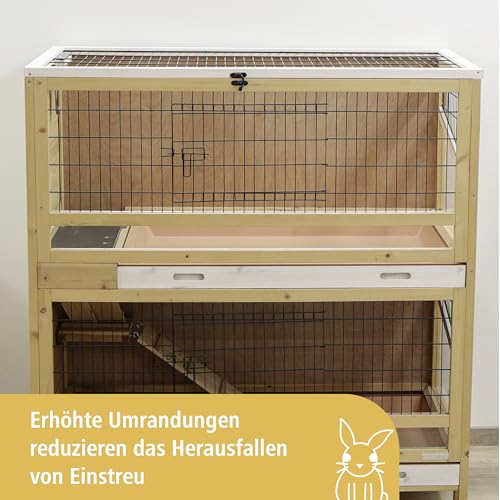 Kerbl Pet Kleintierkäfig Indoor Deluxe, Kleintierstall, 115x60x118cm, Holz, Metallgitter, Nager, Kaninchen, Meerschweinchen, zwei Etagen