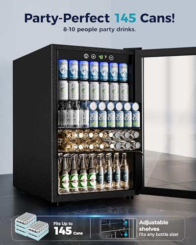 EUHOMY 4.5 Cu.ft Beverage Refrigerator and Cooler, 145 Can Mini fridge with Glass Door for Soda Beer Wine, Small Drink Dispenser with Digital Adjustable Thermostat for Home Office Bar on Fridge.com