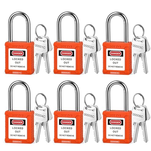 Image of Lockout Tagout Locks 6-Pack|OSHA Orange Loto Locks Keyed Different|2 Keys /Lock for Industrial Machinery & Electrical Panels|Chrome Steel & Laser Coding