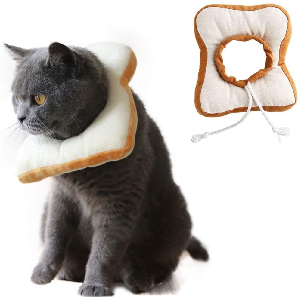 Cat E-Collar, ELECDON Cute Toast Neck Cone After Surgery, Wound Healing Protective Cone Bread Surgery Recovery Elizabethan Collars, Soft Edge for Kitten and Cats