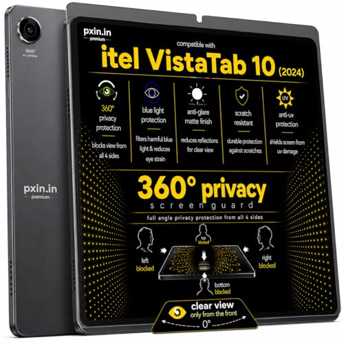 Image of Pxin 360 Pro Privacy Screen guard compatible with itel VistaTab 10 (2024) | Anti Glare | Anti UV | Anti Blue | Anti Reflection | Privacy Filter | Unbreakable Build