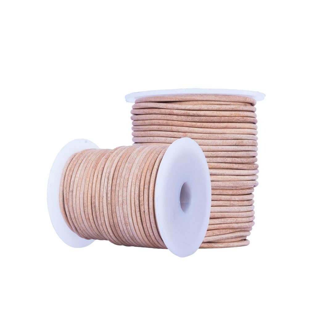 Vaibhavi Round Genuine Leather String Cord 25 Meters Leather Rope for Jewelry Making Necklaces Bracelets and Braiding (Natural Unpainted, 1.5 MM)