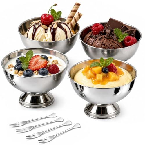 4 Piezas Copa de Helado Acero Inoxidable 304, Taza de Helado, 200ml(tipo 2)