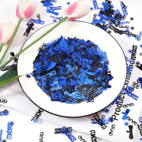 Image of Blue and Black Graduation Confetti 2026, 1000 Pcs Class of 2026 Table Centerpiece Grad Confetti for 2026 Graduation Party Decorations Supplies