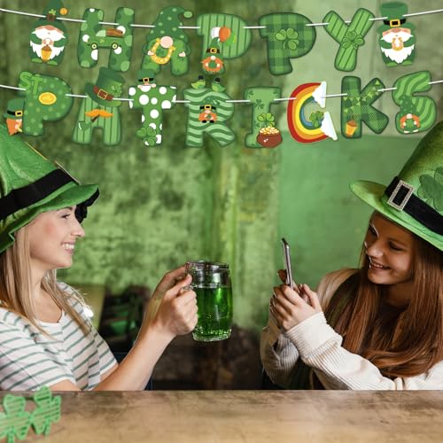 Image of Happy St. Patrick's Day Banner Lucky Shamrock Banner Decorations St Patricks Day Clover Garland for Irish Themed Party Supplies St Patricks Party Supplies Birthday Decorations