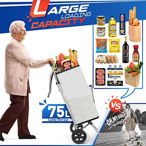 WONSEFOO Einkaufstrolley, Klappbarer bis 50kg Einkaufswagen Wasserdichter 75L Einkaufstasche...
