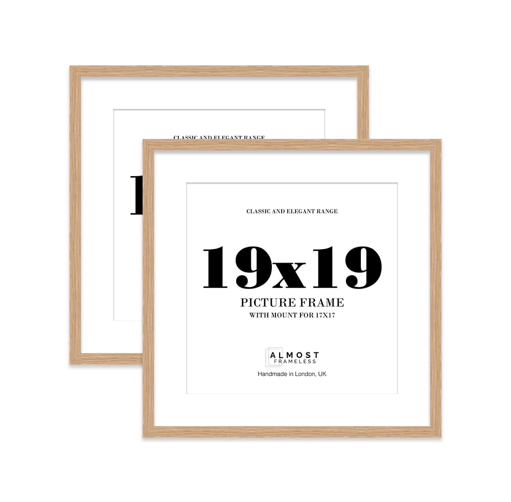 19x19 Oak Picture Frame with Mount for 17x17 Photos, Prints - Modern Square Wall Frame, Set of 2