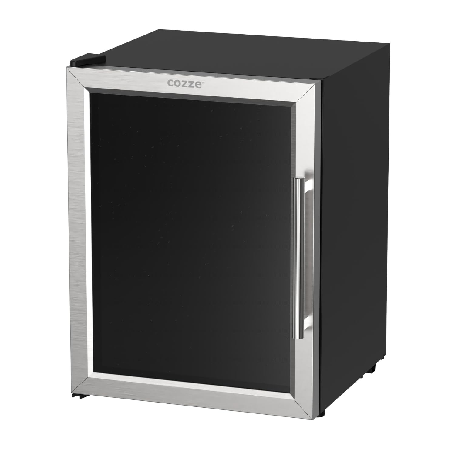 cozze® Réfrigérateur 60L – Porte Vitrée & Cadre Acier Inoxydable – Frigo Compact pour Cuisine Extérieure – Silencieux 46dB – Classe Énergétique G – Design Noir