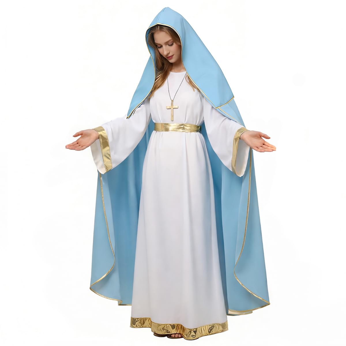 UniqKaliber Halo Virgin Mary Costume for Women, Adults Nativity Christmas Costumes Suit Biblical Costume