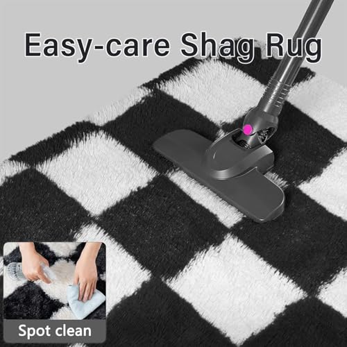 Image of Features 3x5 Feet Modern, Thick, Anti-Skid Shaggy Carpet with a 2-inch Pile, Perfect for Living Rooms, bedrooms, and Kids' Rooms.(3x5 feet, Black & White Chess)