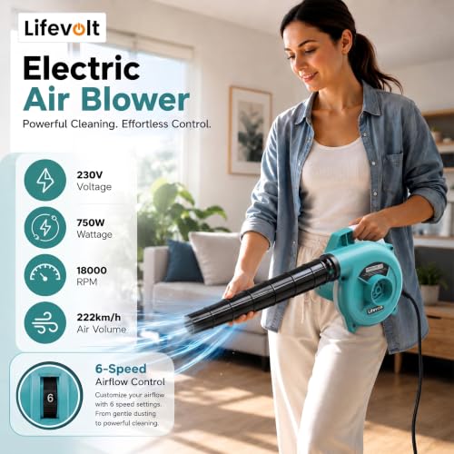 Image of 750W Air Blower for Dust Cleaner for Home | 18000 RPM High-Speed Copper Motor | 6-Speed Modes | 3 Hours Continuous Working | 6 Months Replacement Warranty | Blower for Cleaning
