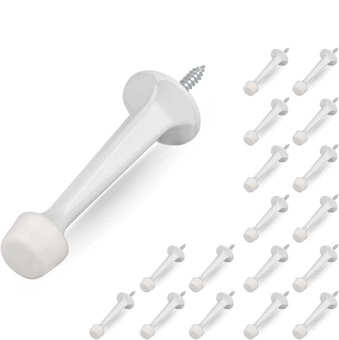 HOMOTEK 18 Pack Heavy Duty Solid Rigid Door Stop with Soft Rubber Tip, Zinc Die Cast Door Stopper Protect Wall & Door, White