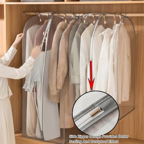 2 Pcs Clear Garment Bags for Hanging Clothes, Clothes Covers Protecting Dust with Zipper for Closet, Suit, Coat, Shirt, Dress4