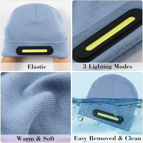 Image of LED Beanie with Light, Unisex USB Rechargeable Headlamp Beanie Flashlight Beanie Hat for Men Women