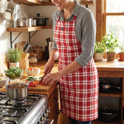 Image of Encasa XO 100% Cotton Apron Set for Women & Men with Adjustable Apron, Oven Gloves & Pot Holder (Pack of 3) Combo, Heat-Resistant, Soft & Durable for Cooking, Baking & Grilling (Franca Red Checks)