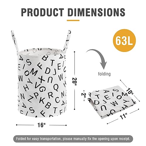 Image of Baby Laundry Basket Nursery Hamper with Long Handles, Black Letter | Large Storage Basket, baby hamper, pink laundry basket, kids hamper, Toy Bins for Nursery, Girls, Boys, Kids Room Decor