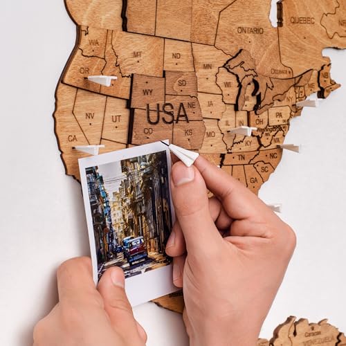 Image of Enjoy The Wood 3D Wooden World Map Wall Art (Planes, Pins) | Large Travel Map with Pins for Art Decor, Decorative Map of the World for Home, Office Travel Wall Art Housewarming Gift Idea