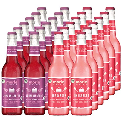 Elbler Morleschorle, 24 x 0.33 l, Mixpaket: 12 x Johannisbeerschorle, 12 x Rhabarberschorle, inkl. 1,92€ Pfand, Bio-Schorle, Bio-Obst, Direktsaft ohne Zuckerzusatz, mit Natürlichem Mineralwasser
