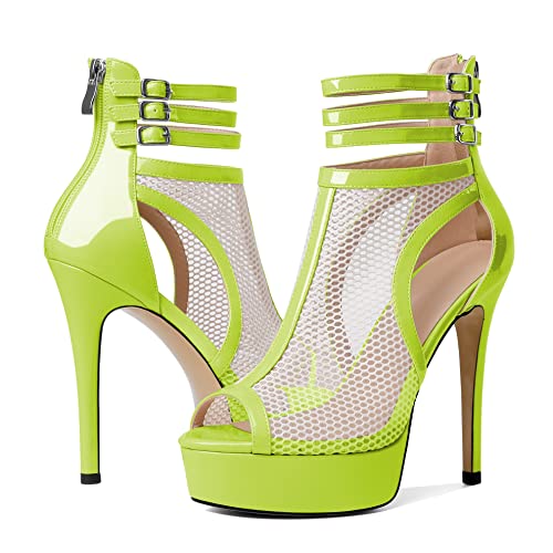 Joseywade Women Mesh Fishnet Dance Heels Peep Toe Booties Sexy Summer Boots Platform Stiletto High Heels Shoes With Zipper3