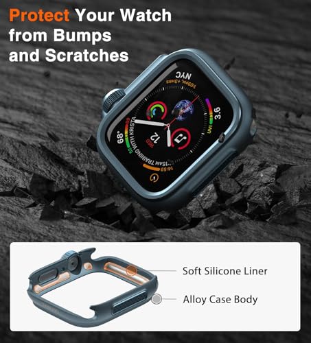 Image of ULTIMAL Metal Case Compatible with Apple Watch Series SE3 /SE2 /SE /6 /5 /4 44mm with Back Cover, Military Grade Shockproof Protective Case, Rugged Cover for iWatch 44mm (Blue)