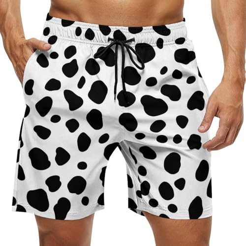 Dalmatian White And Black Pattern Beach Shorts for Men Swim Trunks Quick Dry Bathing Suit Drawstring Hawaiian Short