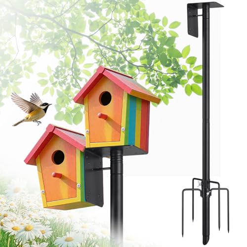 Bird Feeder Pole,75' Outdoor Bird House Pole Kit Stand with 5-Pronged Base, Adjustable Height & Universal Mount for Easy Setup, 2 Installation Methods, Matte Black Finish (Without Feeder)
