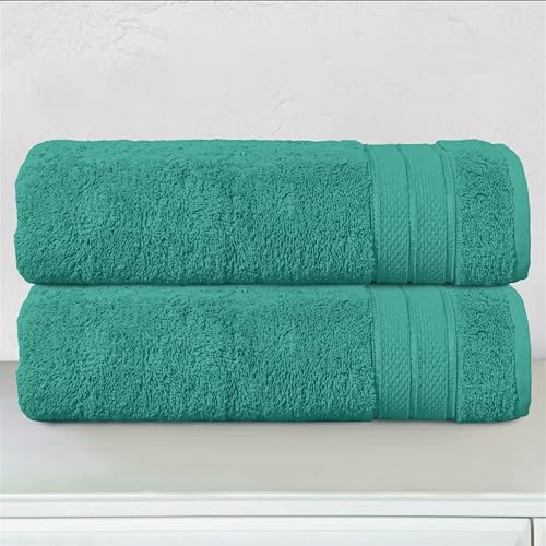 Image of Elegant Comfort Three Line Popcorn Towel Set for Bathroom 27 x 54 inches, Premium Hotel Quality 2-Pack Bath Towels, 100% Turkish Cotton, Soft and Durable, Quick Dry and Highly Absorbent, Teal Blue