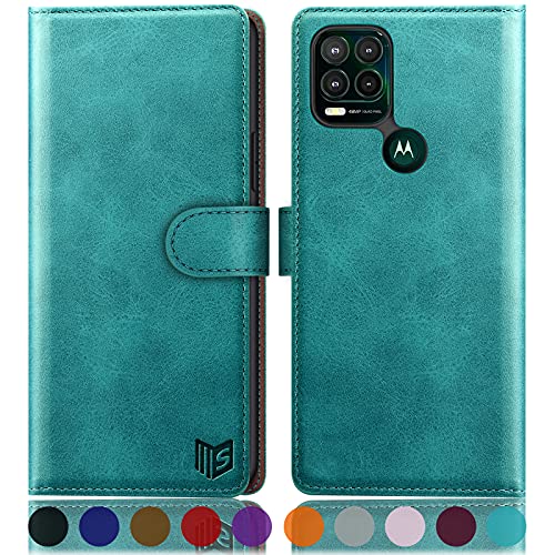 Etui Moto G Stylus 5G housse portefeuille SUANPOT bleu vert avec porte-cartes