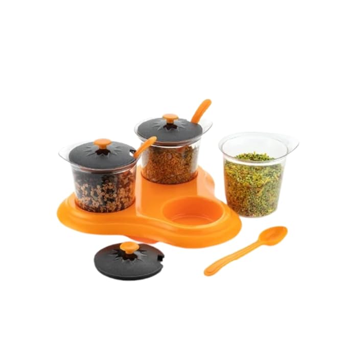 Suzec Multipurpose Dining Set 3 Piece Pickle Container, Salt and Peeper Container, mukhvas Tray Serving Plastic Spice Set for Masala Storage Container and Stylish Dry Fruit Serving for Guest at Rs. 179